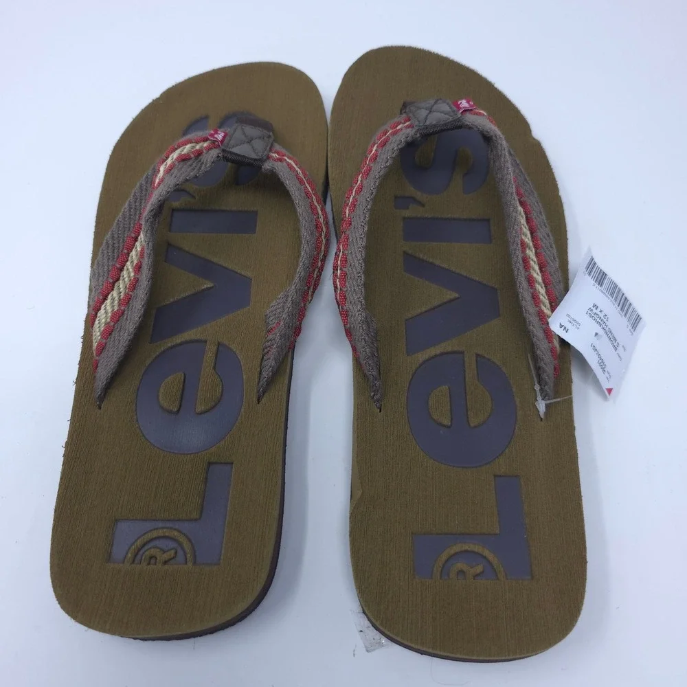 Levis Mens Hangfw Flip Flops Brown Khaki Red Sandals Size 12 M 516433JS1